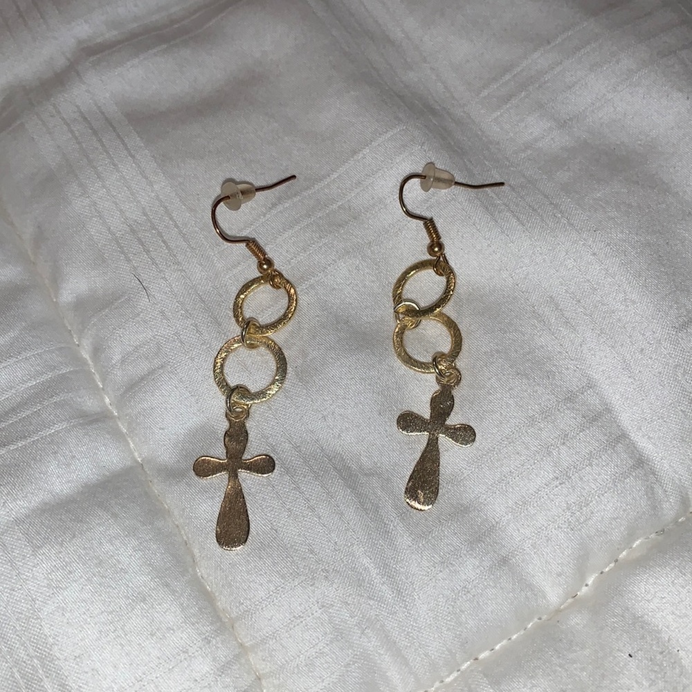 Boutique - Gold Cross Dangle Earrings